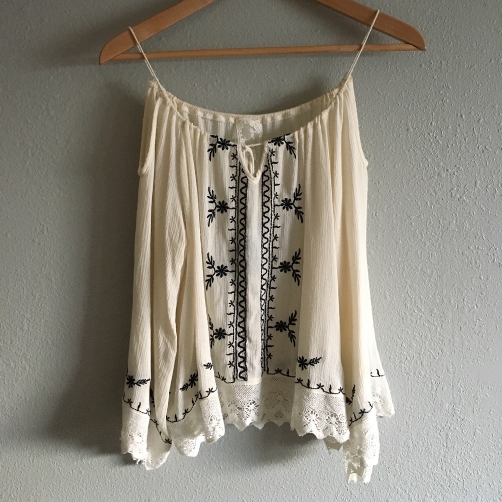 Bohemian embroidered cold shoulder blouse